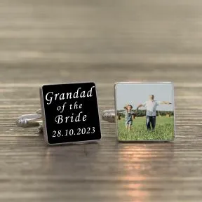 Grandad of the Bride Photo Upload Cufflinks - Silver Finish