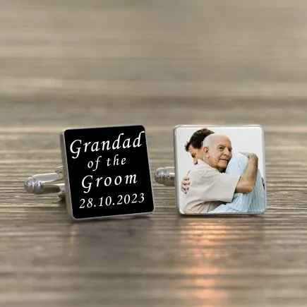 Grandad of the Groom Photo Upload Cufflinks - Silver Finish