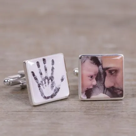 Two Hands Photo Upload Cufflinks - Silver Finish