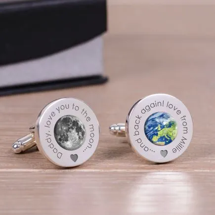 Daddy, Love You To The Moon and Back Cufflinks - Silver Finish
