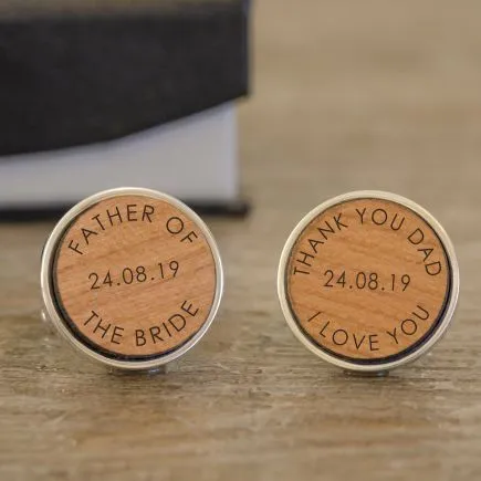 Father of the Bride/Groom Thank You Cufflinks - Cherry Wood