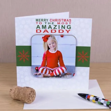 Merry Christmas Photo Upload Coaster Card