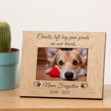 Left Big Paw Prints on our Hearts Pet Memory Wood Picture Frame (6