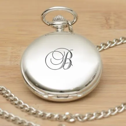 Script Initial Pocket Watch - Silver Finish