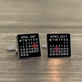 Black Calendar Cufflinks - Silver Finish