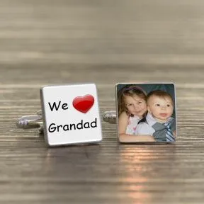 We Love Grandad Photo Upload Cufflinks - Silver Finish