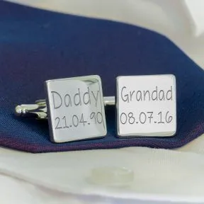 Name and Year Cufflinks - Silver Finish