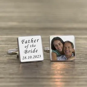 Father of the Bride Photo Upload Cufflinks - Silver Finish