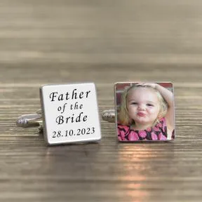 Father of the Bride Photo Upload Cufflinks - Silver Finish