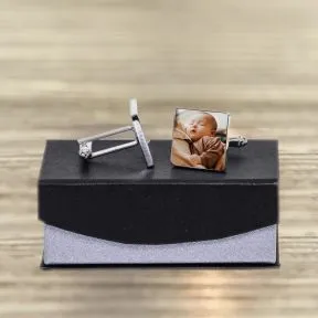 Father of the Bride Photo Upload Cufflinks - Silver Finish