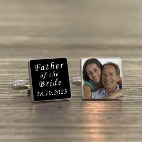 Father of the Groom Photo Upload Cufflinks - Silver Finish