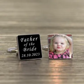 Father of the Groom Photo Upload Cufflinks - Silver Finish