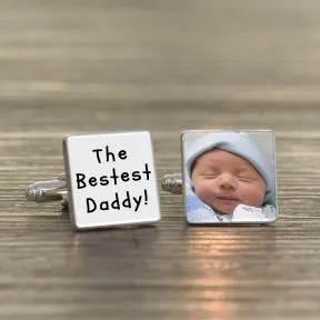 The Bestest Daddy! Photo Upload Cufflinks - Silver Finish