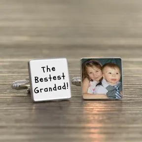 The Bestest Grandad! Photo Upload Cufflinks - Silver Finish