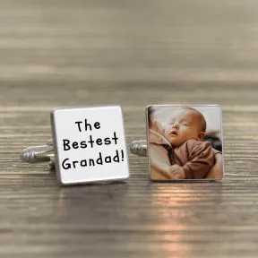 The Bestest Grandad! Photo Upload Cufflinks - Silver Finish