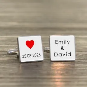 Names and Date Cufflinks - Silver Finish