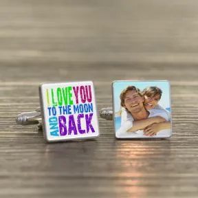 I Love You To The Moon and Back Photo Upload Cufflinks - Silver Finish