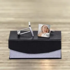 New Daddy Photo Upload Cufflinks - Silver Finish