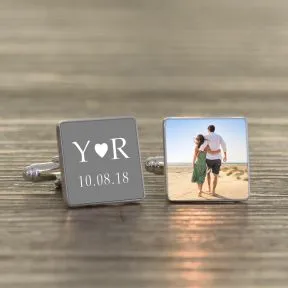 Initials, Date and Photo Upload Cufflinks - Silver Finish