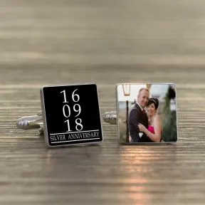 Special Date/Message & Photo Upload Cufflinks - Silver Finish