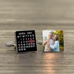 Anniversary Calendar Photo Upload Cufflinks - Silver Finish