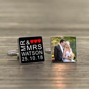 Mr & Mrs Photo Upload Cufflinks - Silver Finish