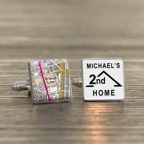 2nd Home Favourite Place Cufflinks - Silver Finish