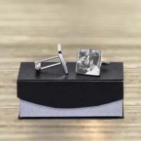 Set of 2 Father of the Bride/Groom Photo Upload Cufflinks - Silver Finish
