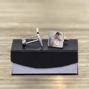 When Met Daddy Photo Upload Cufflinks - Silver Finish