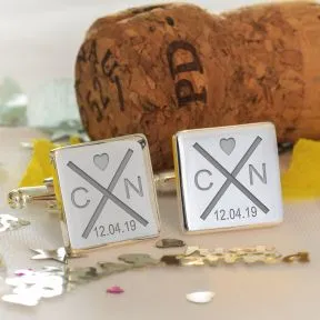 Initials with Heart Cufflinks - Silver Finish