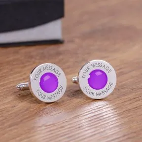 Personalised Coloured Cufflinks - Silver Finish