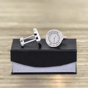 Name Time & Date Cufflinks - Silver Finish
