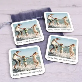 Poloroid Style Photo Upload Set of 4 Coasters