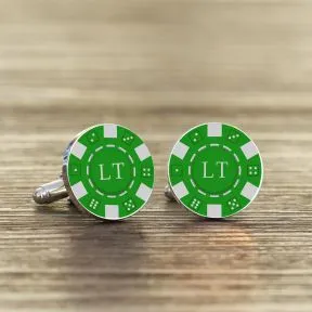 Initialled Poker Chip Cufflinks - Silver Finish