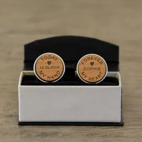 Today My Hand, Forever My Heart Cufflinks - Cherry Wood