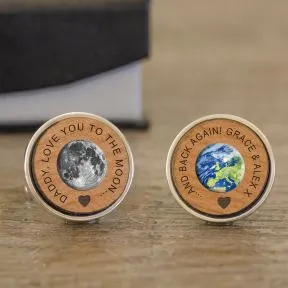 Daddy, Love You To The Moon and Back Cufflinks - Cherry Wood
