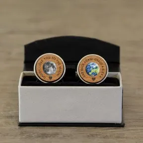 Daddy, Love You To The Moon and Back Cufflinks - Cherry Wood