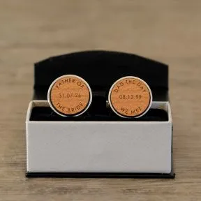 Father of the Bride / Dad, The Day We Met Cufflinks - Cherry Wood