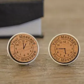 Personalised Any Message / Time Cufflinks - Cherry Wood