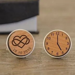 Heart Infinity / Special Time Cufflinks - Cherry Wood