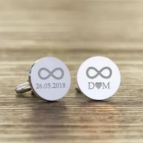 Infinity, Initials & Date Cufflinks - Silver Finish