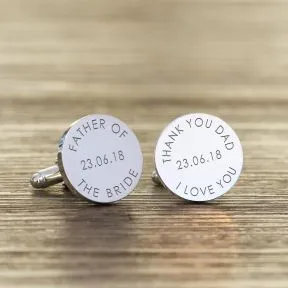 Father of the Bride or Groom Thank You Dad Cufflinks - Silver Finish