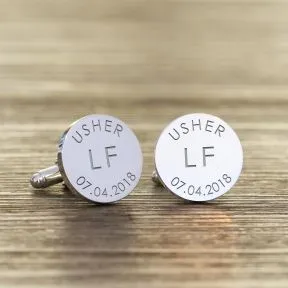 Wedding Party and Initials Cufflinks - Silver Finish