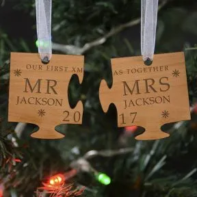 Mr and Mrs Jigsaw Decoration - Cherrywood