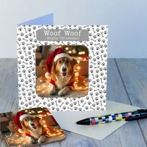 Woof Woof Coaster Card Happy Christmas