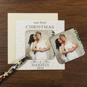 Our First Christmas Photo Upload Coaster Card