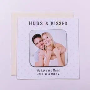 Hugs & Kisses Photo Upload Coaster Card