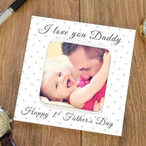 Love You Daddy Photo Upload Coaster Card