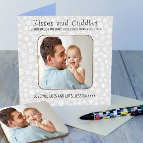Daddy First Christmas Photo Upload Coaster Card