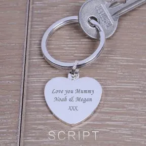Personalised Heart Key Ring - Silver Plated